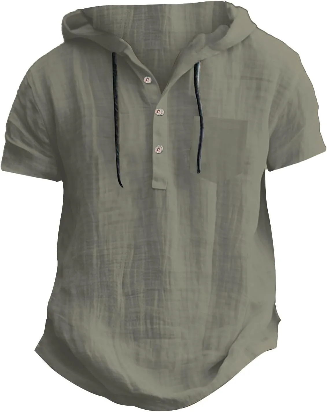 Short Sleeve Hoodies for Men Cotton Linen Henley Shirts with Pocket Summer Button Up Hawaiian Shirt Loose Beach Tops