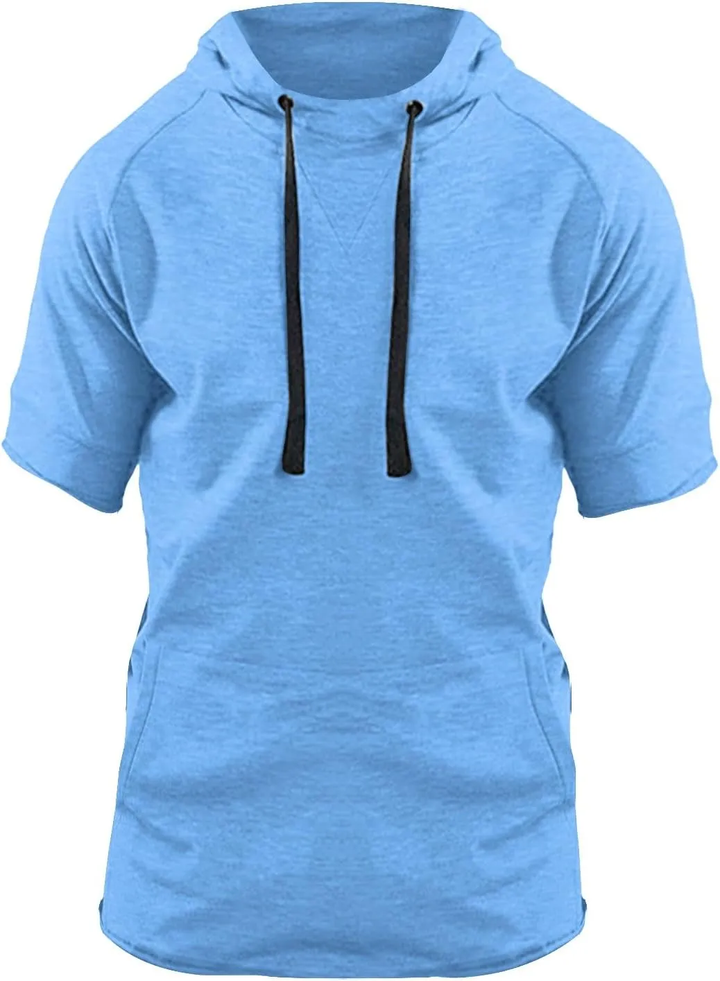 Short Sleeve Hoodies for Men Muscle Fit Workout Hoodie Gym Shirts Fashion Athletic Pullover Tops Cotton Hooded Tshirt