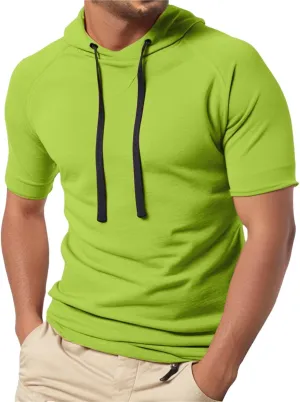 Short Sleeve Hoodies for Men Muscle Fit Workout Hoodie Gym Shirts Fashion Athletic Pullover Tops Cotton Hooded Tshirt