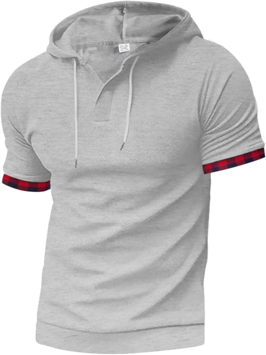 Short Sleeve Hoodies for Men Muscle V Neck Waffle Polo Shirts Slim Fit Golf Shirts Retro Plaid Tops Soft Casual Tees