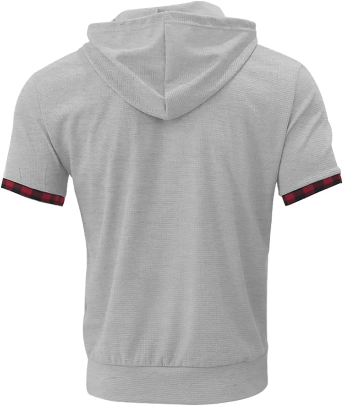 Short Sleeve Hoodies for Men Muscle V Neck Waffle Polo Shirts Slim Fit Golf Shirts Retro Plaid Tops Soft Casual Tees