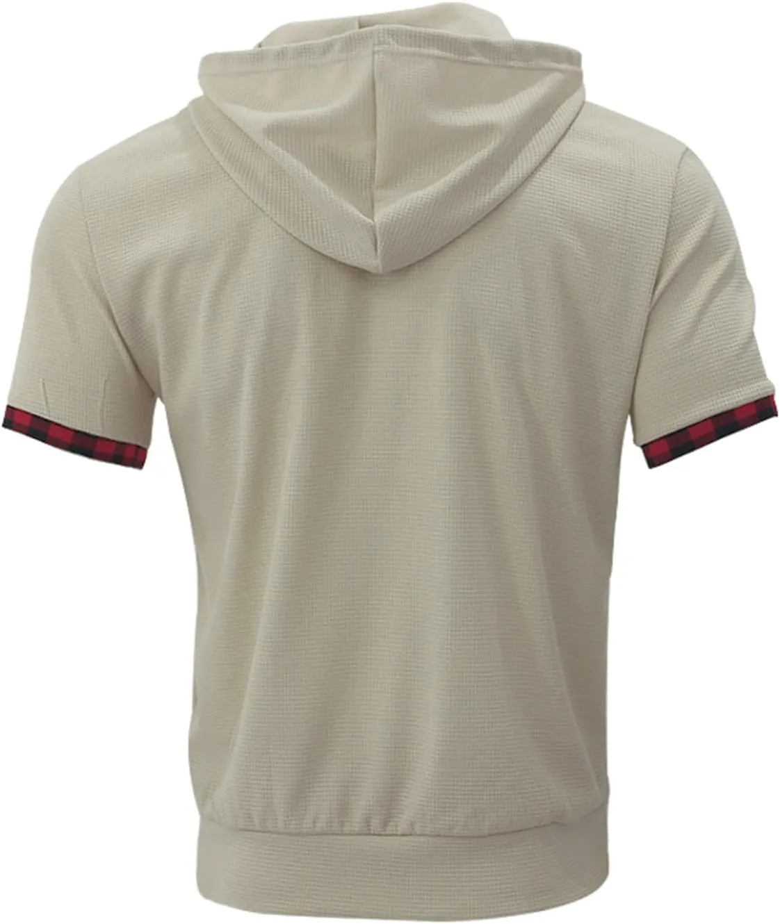 Short Sleeve Hoodies for Men Muscle V Neck Waffle Polo Shirts Slim Fit Golf Shirts Retro Plaid Tops Soft Casual Tees