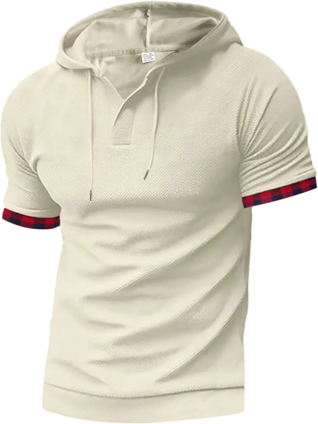 Short Sleeve Hoodies for Men Muscle V Neck Waffle Polo Shirts Slim Fit Golf Shirts Retro Plaid Tops Soft Casual Tees