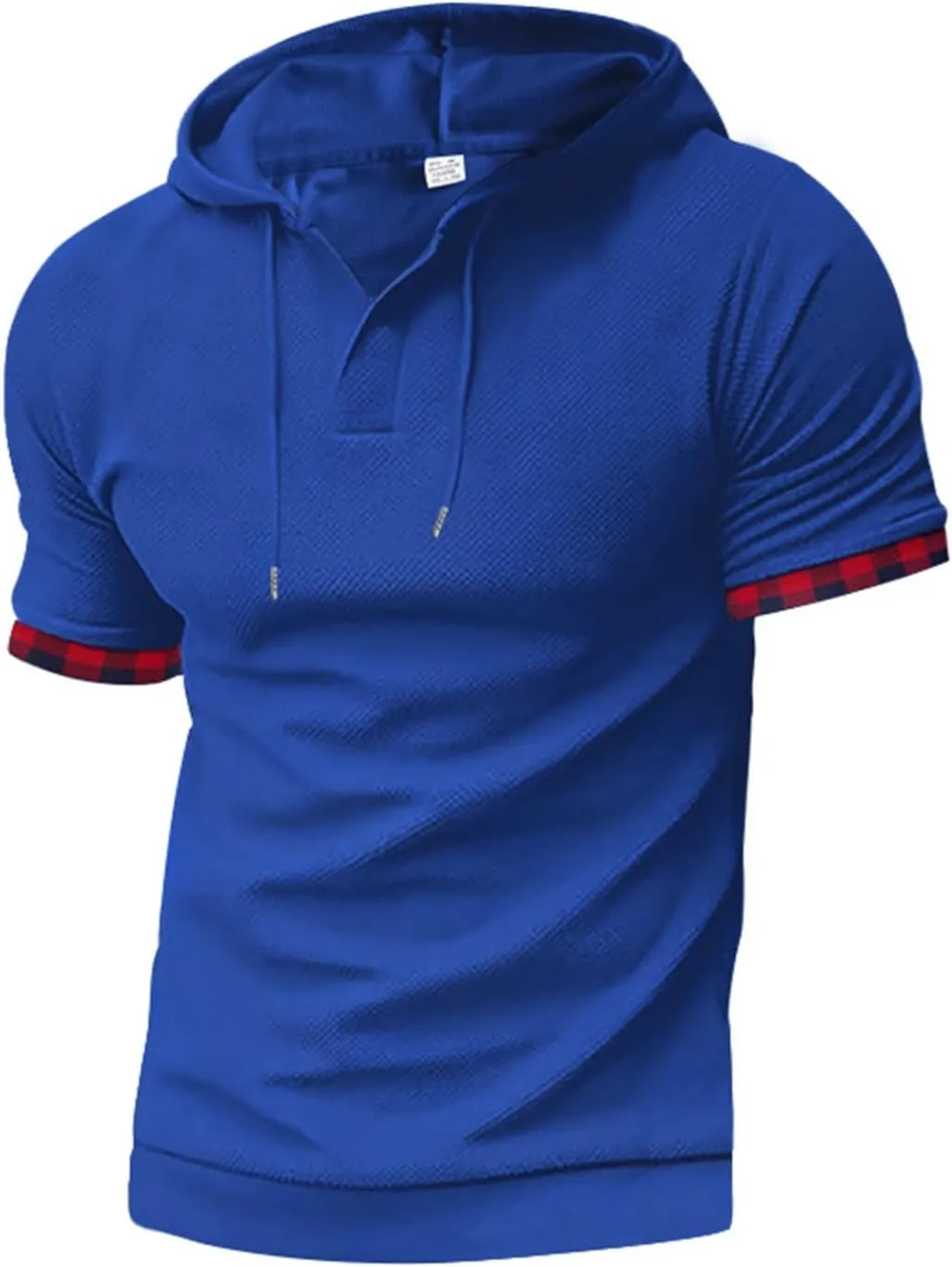 Short Sleeve Hoodies for Men Muscle V Neck Waffle Polo Shirts Slim Fit Golf Shirts Retro Plaid Tops Soft Casual Tees
