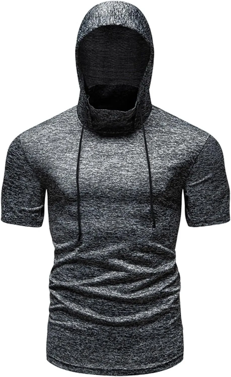 Short Sleeve Hoodies for Men Shirts with Face_mask Turtleneck Muscle Tshirt Fitness Casual Lightweight Slim Fit Tops