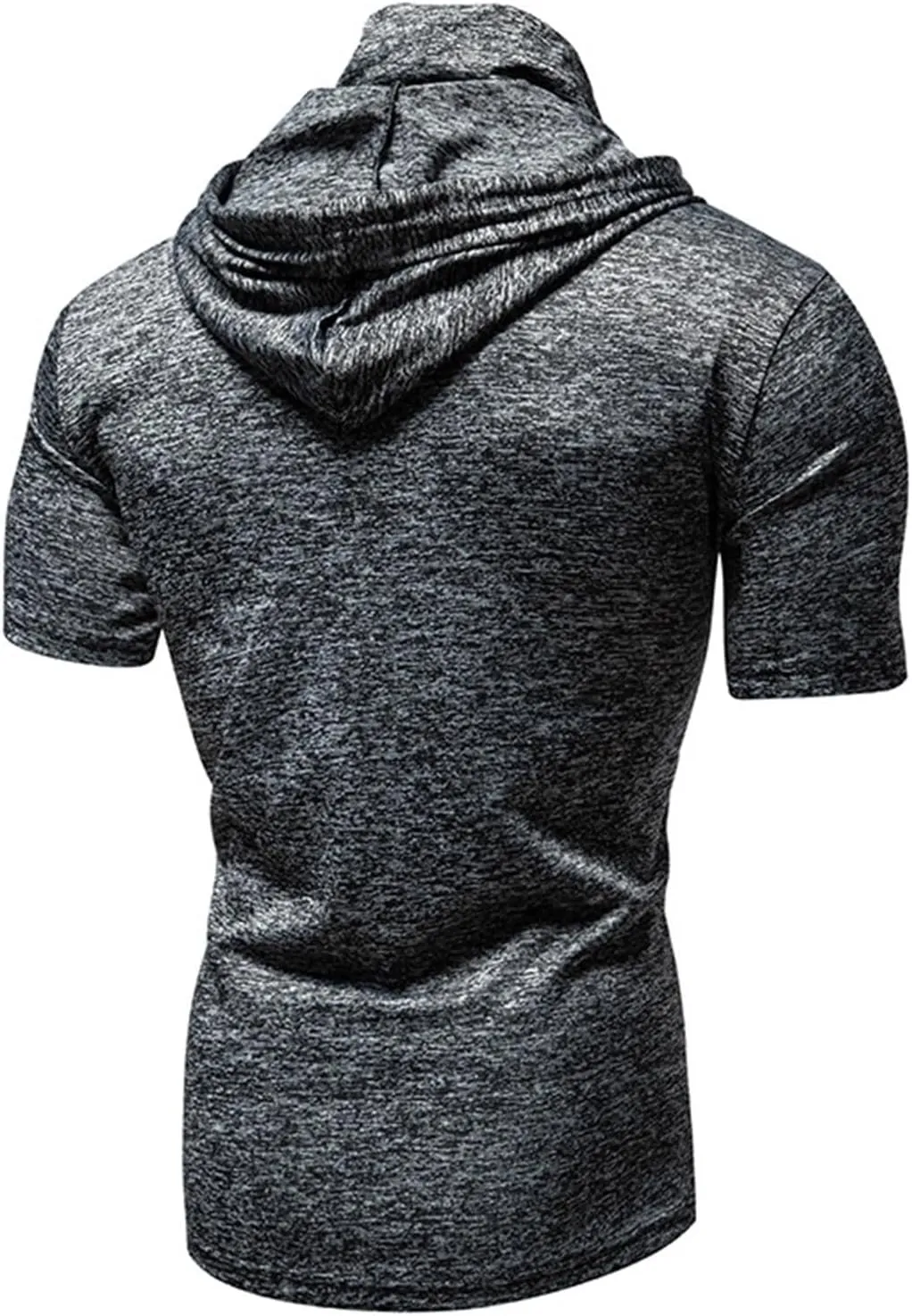 Short Sleeve Hoodies for Men Shirts with Face_mask Turtleneck Muscle Tshirt Fitness Casual Lightweight Slim Fit Tops