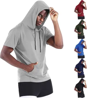 Short Sleeve Hoodies for Men Summer Quick Dry Shirts Hooded with Pockets Workout Athletic Pullover Tops Shirt Gym Tee