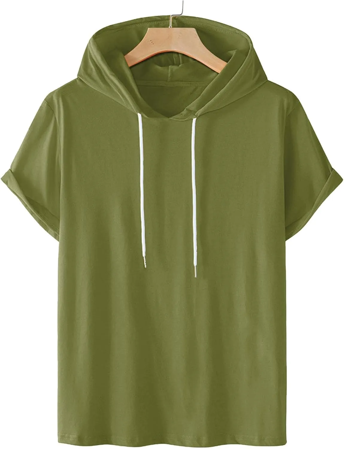 Short Sleeve Hoodies for Men Summer Slim Fit V Neck Pullover Tops with Drawstring Shirts Casual Solid Hooded T-Shirt