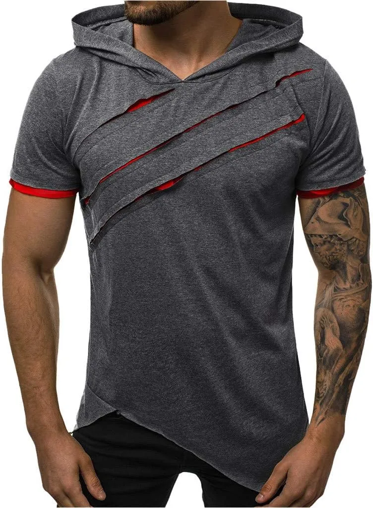 Short Sleeve Hoodies for Men Summer Tops Workout Hooded T Shirts Casual Muscle Cut Off T Shirt Streetwear Gym Tees