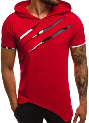 Short Sleeve Hoodies for Men Summer Tops Workout Hooded T Shirts Casual Muscle Cut Off T Shirt Streetwear Gym Tees
