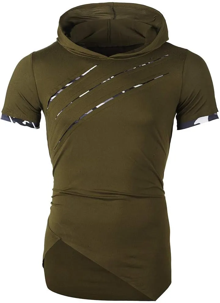 Short Sleeve Hoodies for Men Summer Tops Workout Hooded T Shirts Casual Muscle Cut Off T Shirt Streetwear Gym Tees