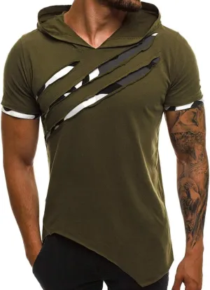 Short Sleeve Hoodies for Men Summer Tops Workout Hooded T Shirts Casual Muscle Cut Off T Shirt Streetwear Gym Tees