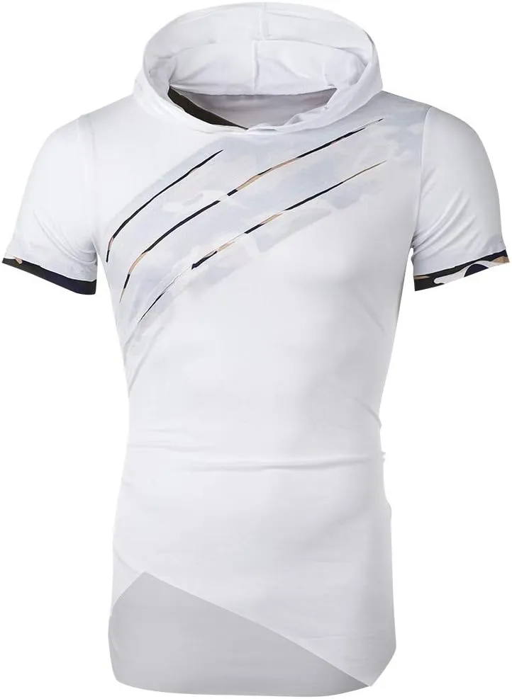 Short Sleeve Hoodies for Men Summer Tops Workout Hooded T Shirts Casual Muscle Cut Off T Shirt Streetwear Gym Tees