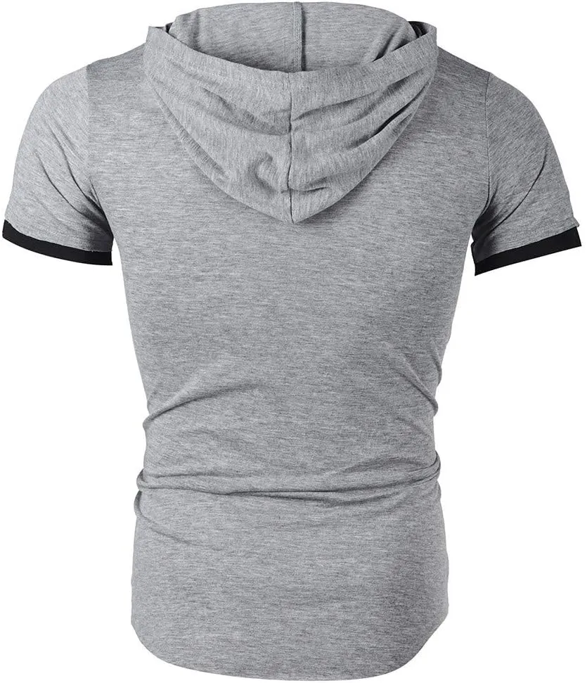 Short Sleeve Hoodies for Men Summer Tops Workout Hooded T Shirts Casual Muscle Cut Off T Shirt Streetwear Gym Tees