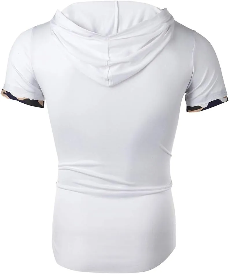 Short Sleeve Hoodies for Men Summer Tops Workout Hooded T Shirts Casual Muscle Cut Off T Shirt Streetwear Gym Tees