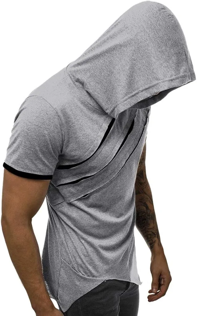 Short Sleeve Hoodies for Men Summer Tops Workout Hooded T Shirts Casual Muscle Cut Off T Shirt Streetwear Gym Tees