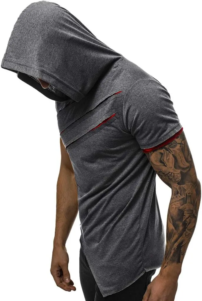 Short Sleeve Hoodies for Men Summer Tops Workout Hooded T Shirts Casual Muscle Cut Off T Shirt Streetwear Gym Tees