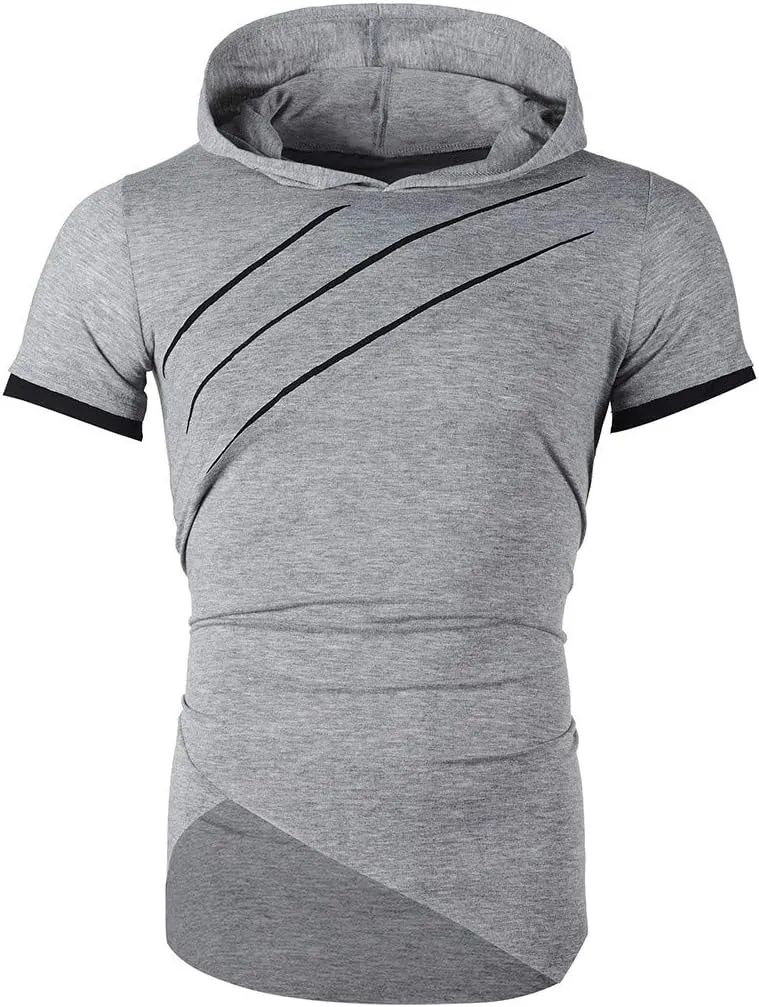 Short Sleeve Hoodies for Men Summer Tops Workout Hooded T Shirts Casual Muscle Cut Off T Shirt Streetwear Gym Tees