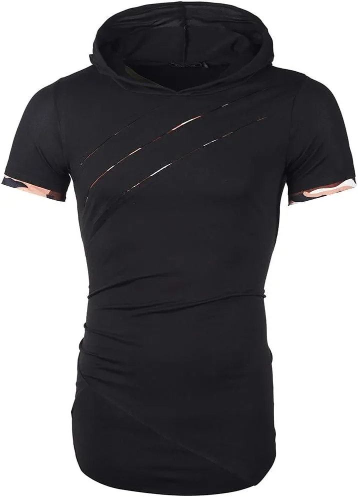 Short Sleeve Hoodies for Men Summer Tops Workout Hooded T Shirts Casual Muscle Cut Off T Shirt Streetwear Gym Tees