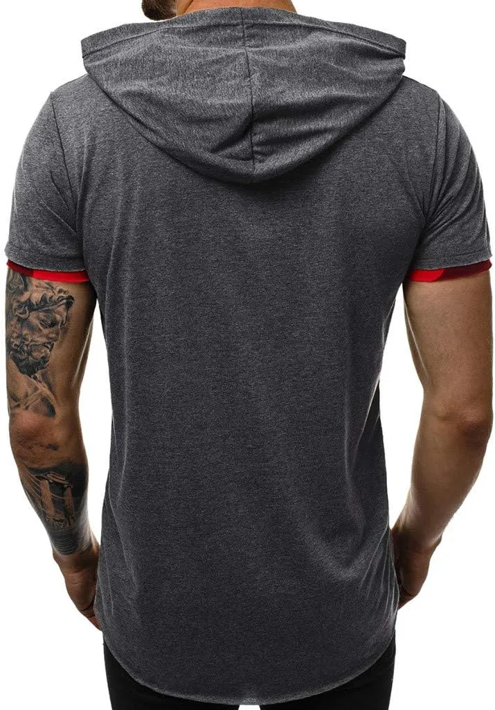 Short Sleeve Hoodies for Men Summer Tops Workout Hooded T Shirts Casual Muscle Cut Off T Shirt Streetwear Gym Tees