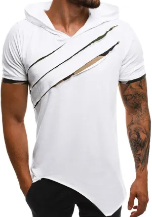Short Sleeve Hoodies for Men Summer Tops Workout Hooded T Shirts Casual Muscle Cut Off T Shirt Streetwear Gym Tees