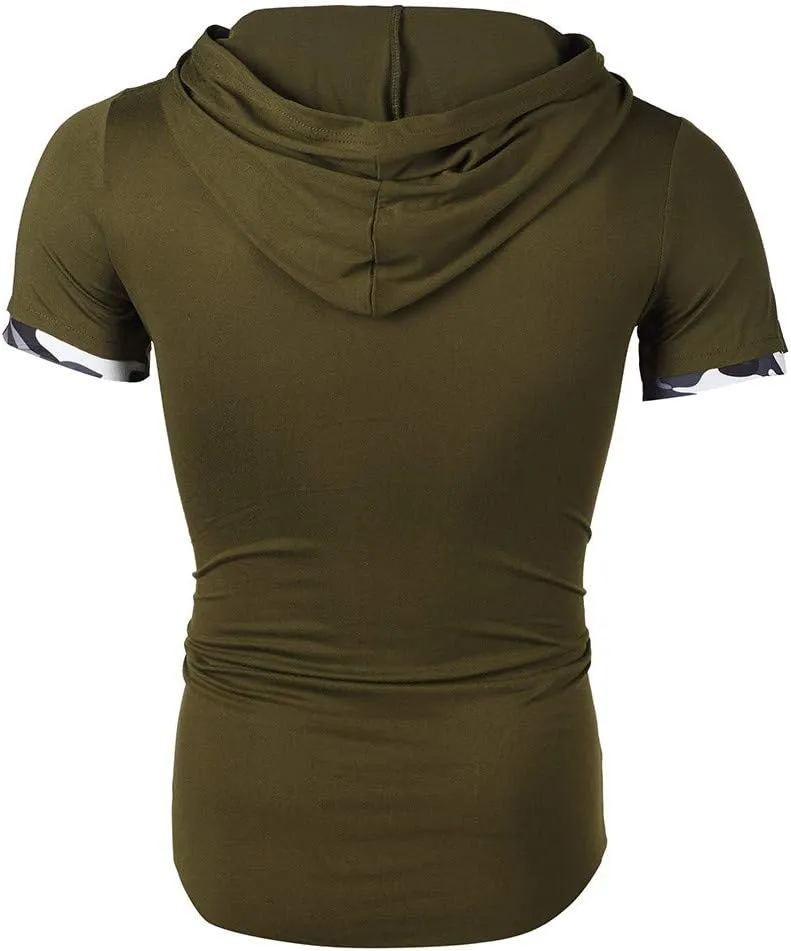 Short Sleeve Hoodies for Men Summer Tops Workout Hooded T Shirts Casual Muscle Cut Off T Shirt Streetwear Gym Tees