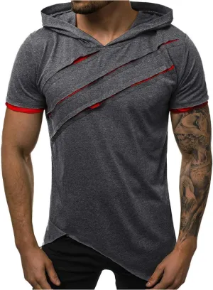 Short Sleeve Hoodies for Men Summer Tops Workout Hooded T Shirts Casual Muscle Cut Off T Shirt Streetwear Gym Tees