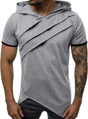 Short Sleeve Hoodies for Men Summer Tops Workout Hooded T Shirts Casual Muscle Cut Off T Shirt Streetwear Gym Tees