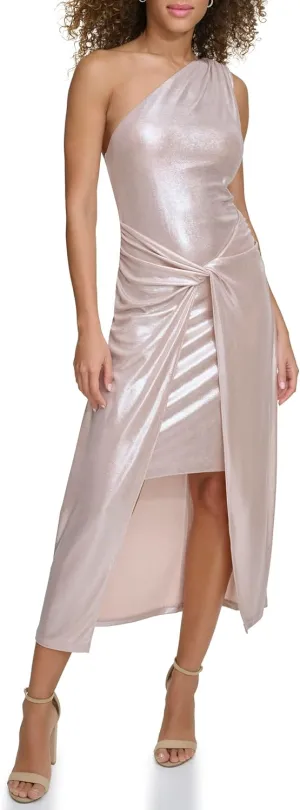 Siena Women's Metallic One Shoulder Wrap Midi Dress