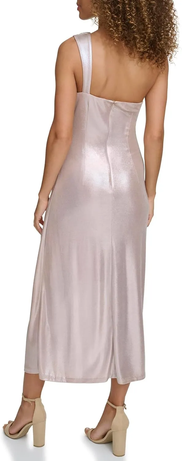 Siena Women's Metallic One Shoulder Wrap Midi Dress