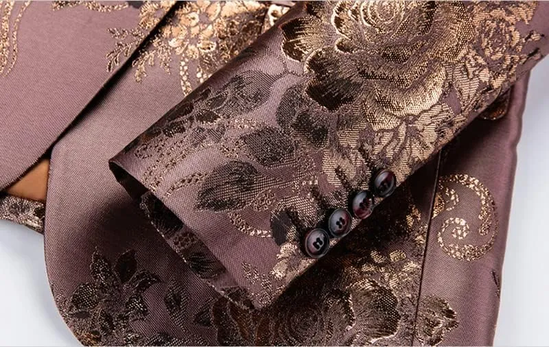 Silver Peony Jacquard Tuxedo Suit Jacket Men One Button Notched Lapel Slim Fit Blazer Wedding Prom Dinner Party