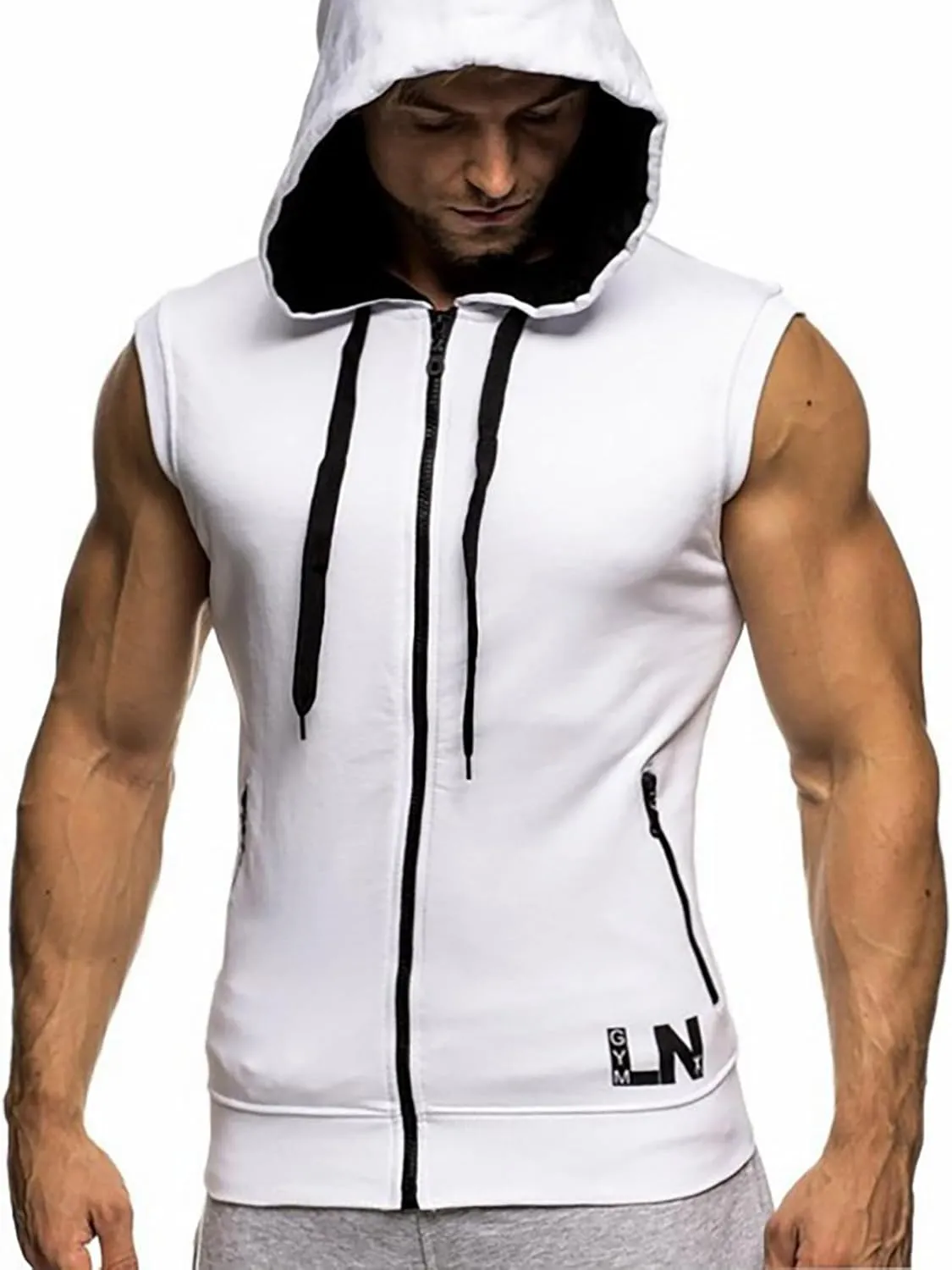 Sleeveless Hoodies For Men Full Zipper Warm Jackets Vest With Pockets Holiday Tank Tops Hooded Casual Shirts Blouse