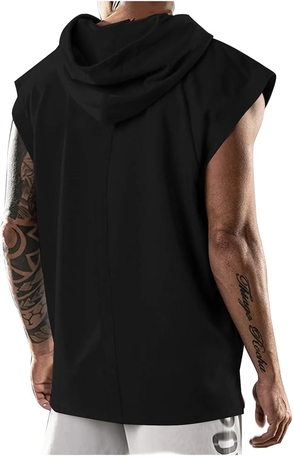 Sleeveless Hoodies for Men Workout Hooded Tank Top Bodybuilding Muscle Cut Off T Shirt Sports Training Gym Hoodies Tops