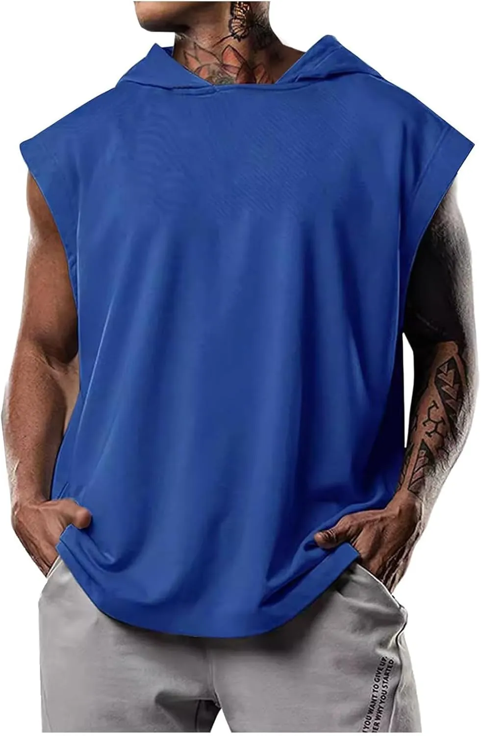 Sleeveless Hoodies for Men Workout Hooded Tank Top Bodybuilding Muscle Cut Off T Shirt Sports Training Gym Hoodies Tops