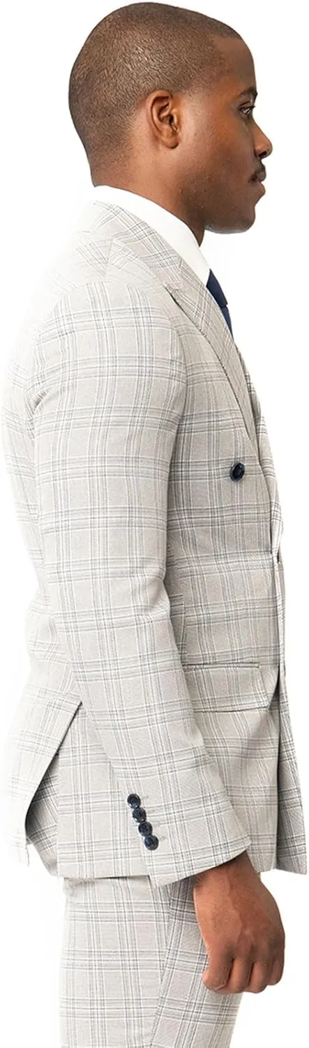 Slim Fit Double Breasted Blazer 2 Button Peak Lapel Plaid Dinner Jacket 2311