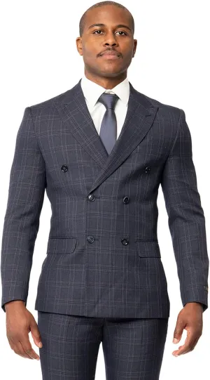 Slim Fit Double Breasted Blazer 2 Button Peak Lapel Plaid Dinner Jacket 2311