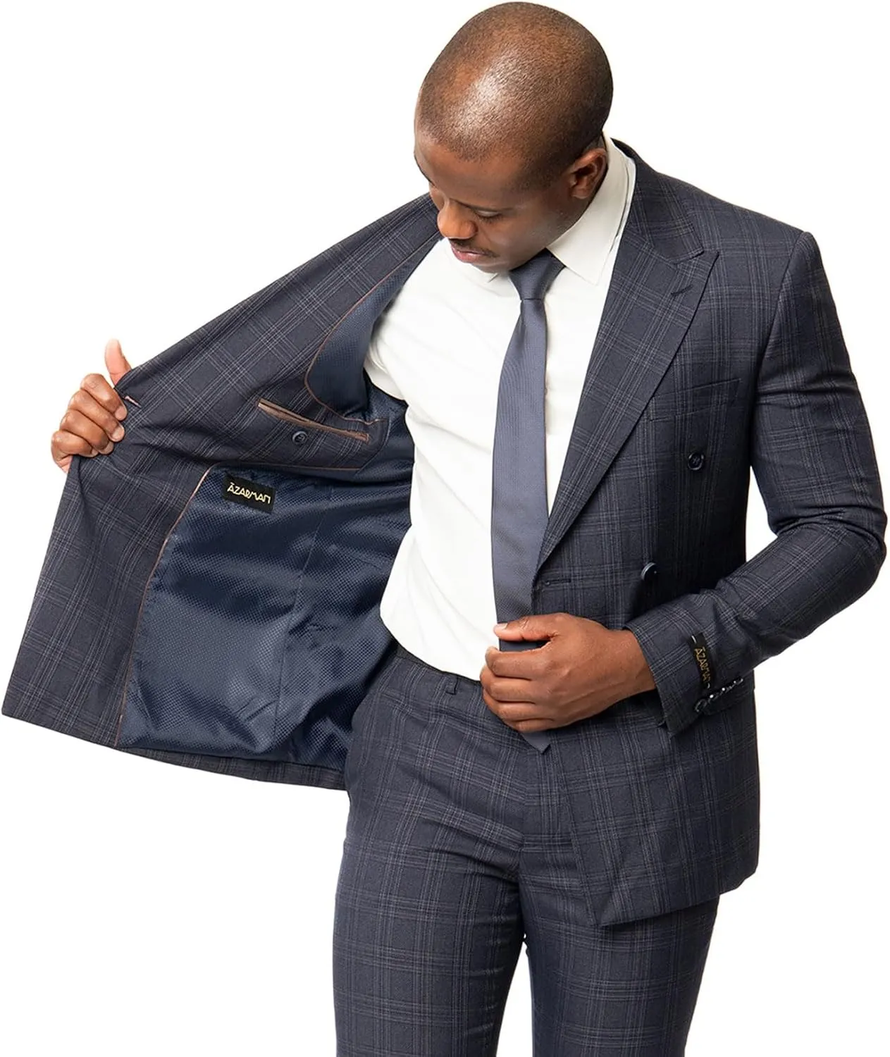 Slim Fit Double Breasted Blazer 2 Button Peak Lapel Plaid Dinner Jacket 2311