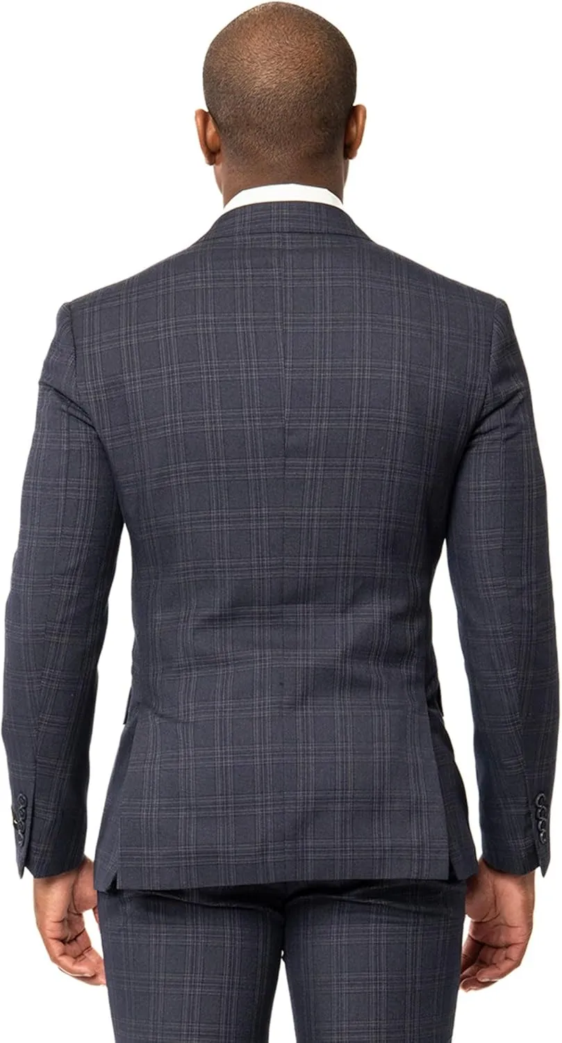 Slim Fit Double Breasted Blazer 2 Button Peak Lapel Plaid Dinner Jacket 2311