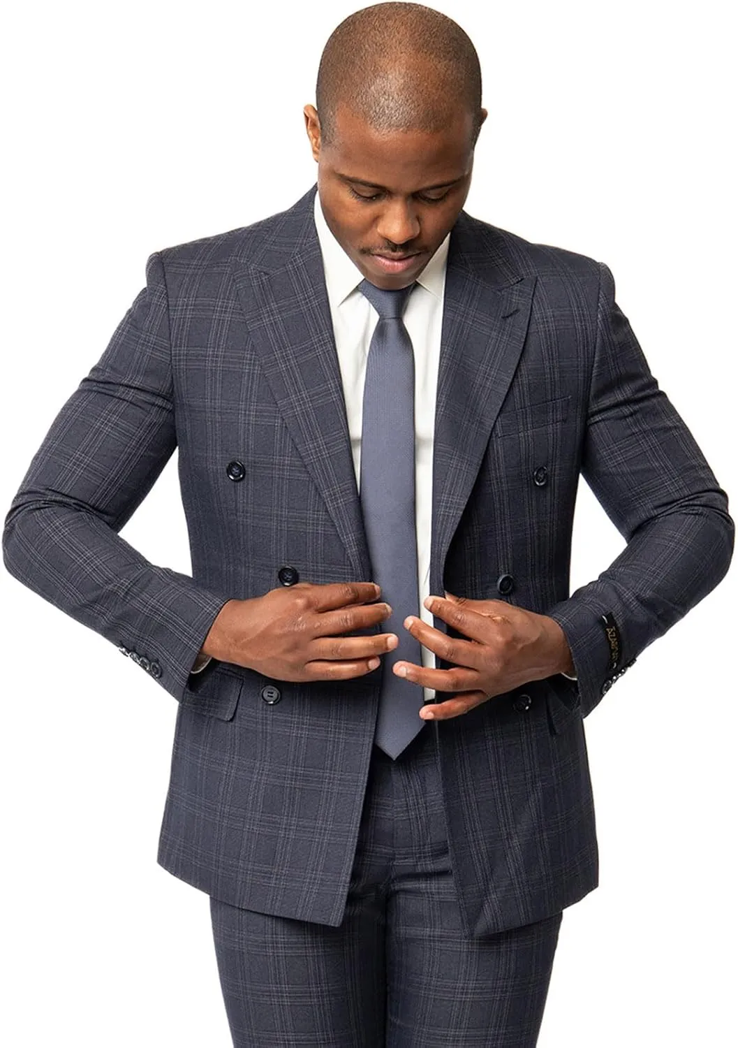 Slim Fit Double Breasted Blazer 2 Button Peak Lapel Plaid Dinner Jacket 2311