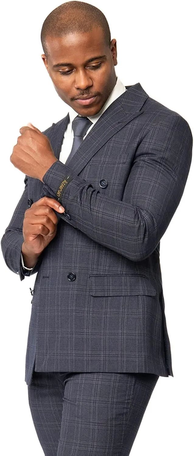 Slim Fit Double Breasted Blazer 2 Button Peak Lapel Plaid Dinner Jacket 2311
