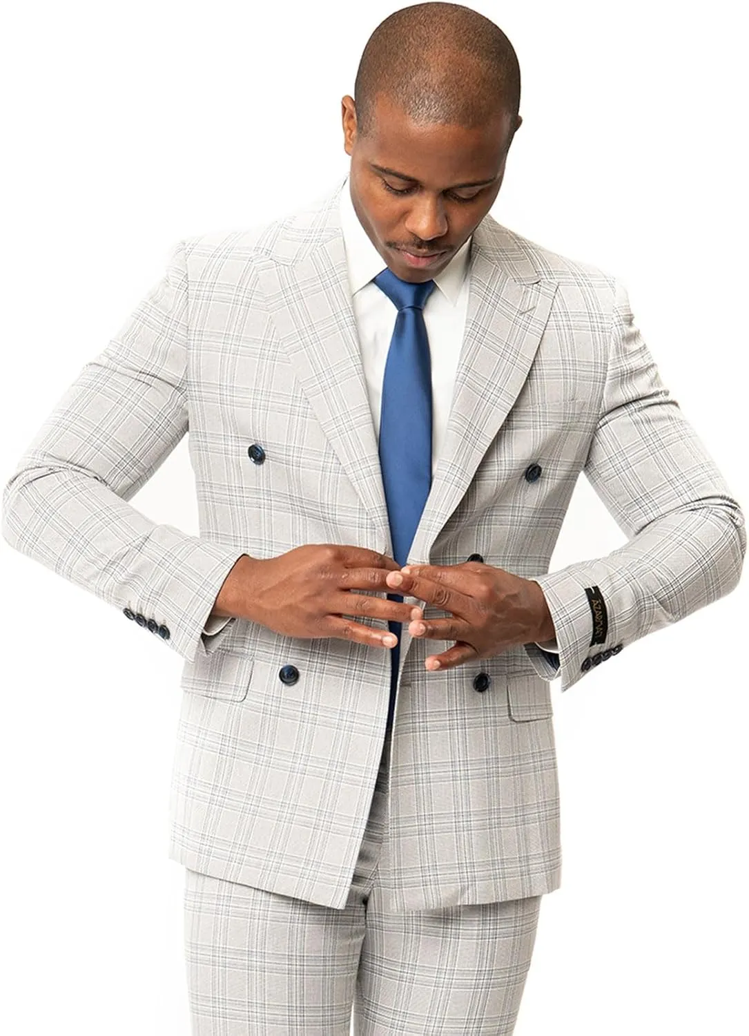 Slim Fit Double Breasted Blazer 2 Button Peak Lapel Plaid Dinner Jacket 2311