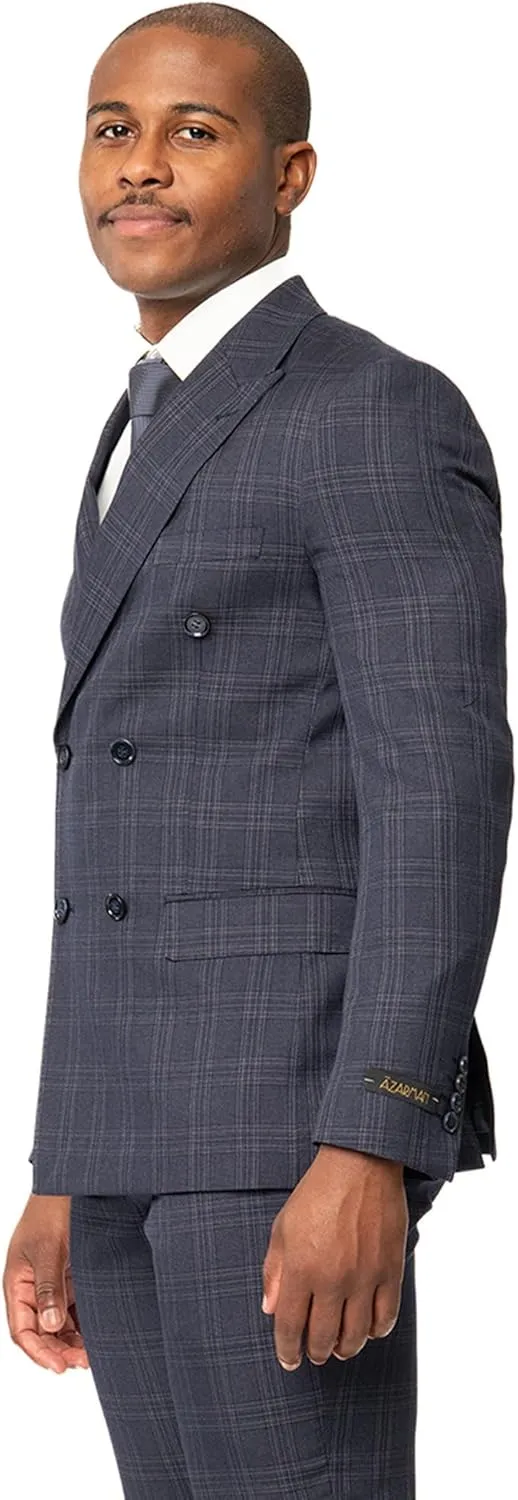 Slim Fit Double Breasted Blazer 2 Button Peak Lapel Plaid Dinner Jacket 2311