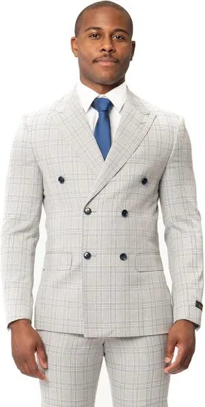 Slim Fit Double Breasted Blazer 2 Button Peak Lapel Plaid Dinner Jacket 2311