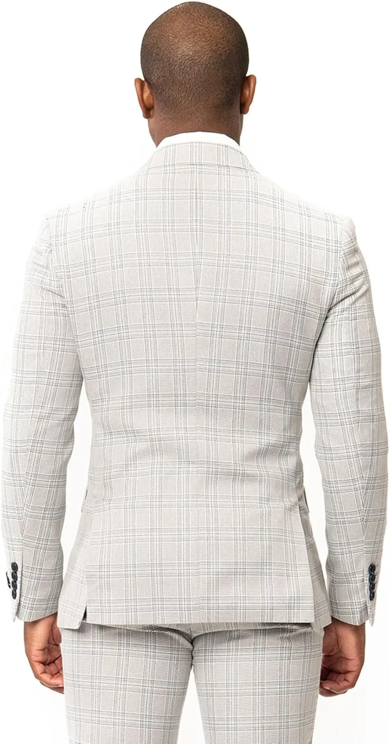 Slim Fit Double Breasted Blazer 2 Button Peak Lapel Plaid Dinner Jacket 2311