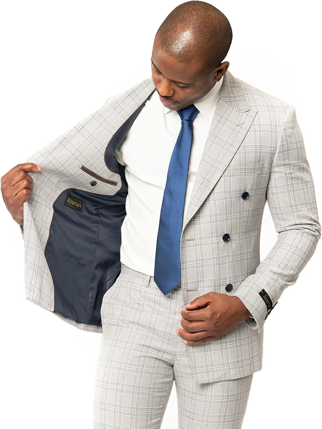 Slim Fit Double Breasted Blazer 2 Button Peak Lapel Plaid Dinner Jacket 2311