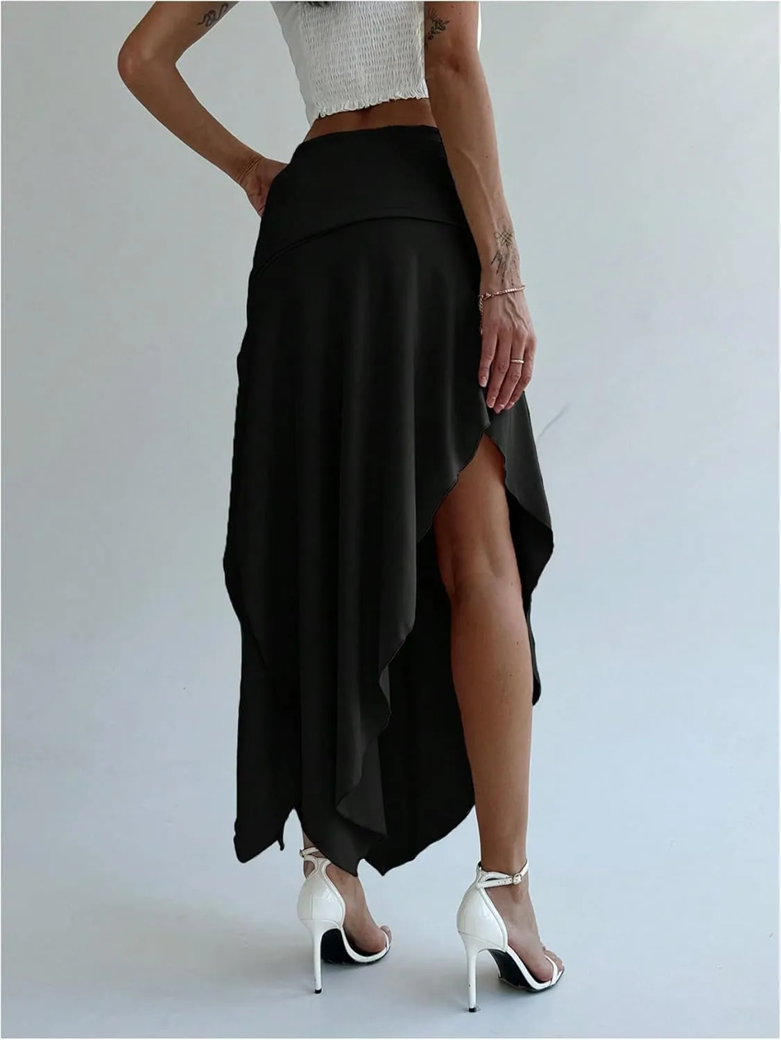 SOLY HUX Women's Ruched Asymmetrical Split Skirt Casual Maxi Skirts