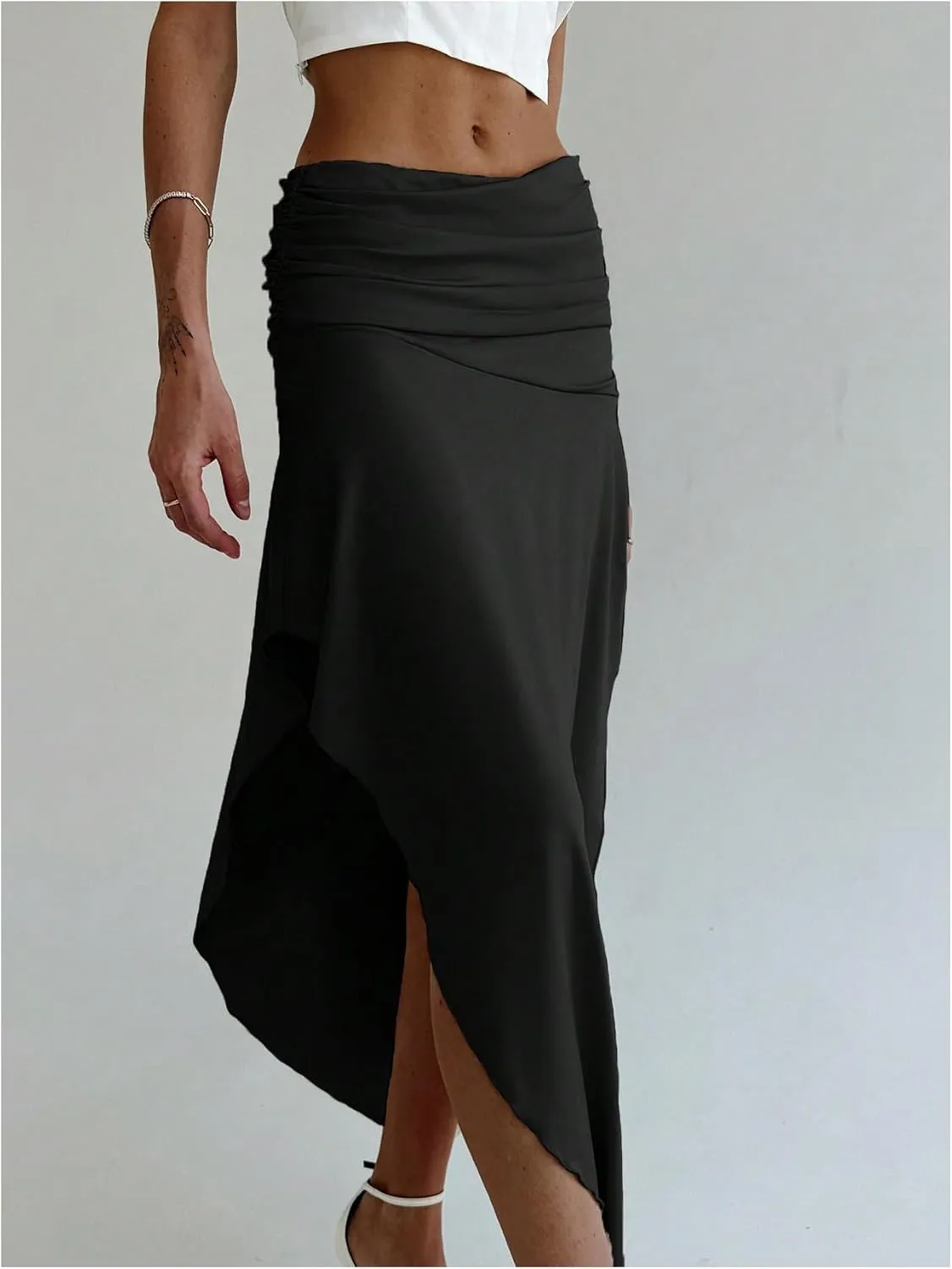 SOLY HUX Women's Ruched Asymmetrical Split Skirt Casual Maxi Skirts