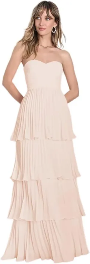 Strapless Tiered Prom Dresses 2025 for Women Sweetheart Bridesmaid Dresses Chiffon Ruched Formal Dress