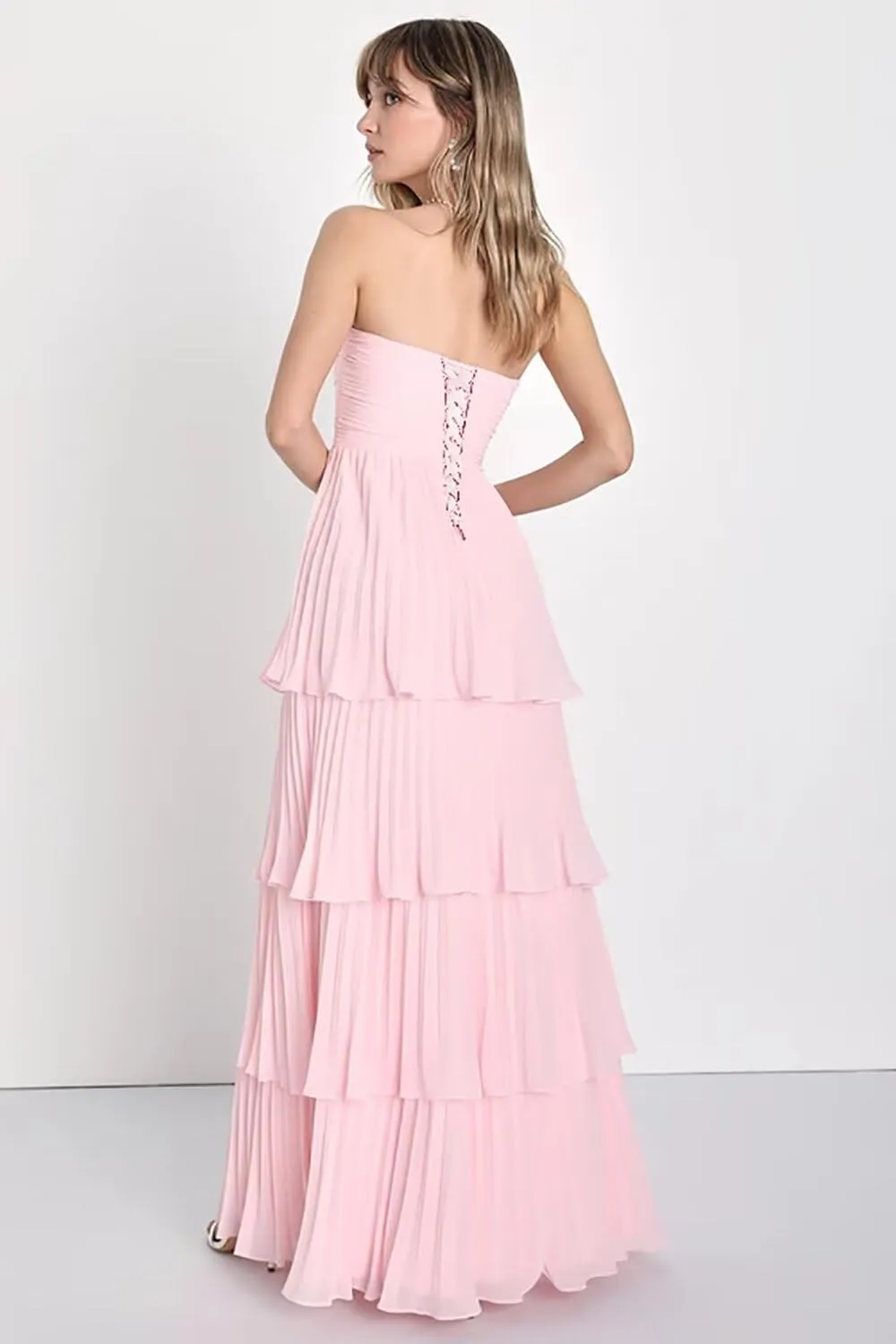 Strapless Tiered Prom Dresses 2025 for Women Sweetheart Bridesmaid Dresses Chiffon Ruched Formal Dress