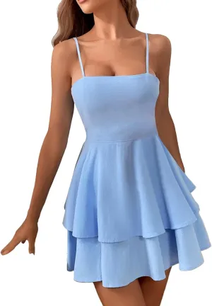 Summer Dresses for Women 2025 Casual Sweetheart-Neck Empire Waist Swing Aline Spaghetti Strap Dress